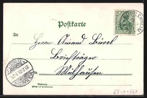 Lithographie Strassburg, Centralbahnhof mit Strassenbahn