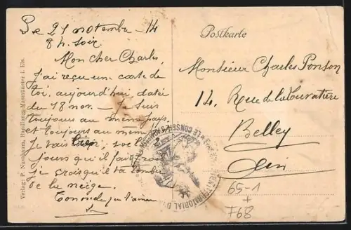 AK Masmünster i. Els., Totalansicht mit Bahnhof aus der Vogelschau