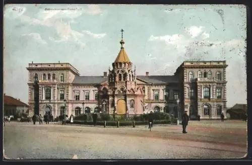 AK Riga, Dünaburger Bahnhof mit Vorplatz