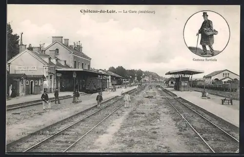 AK Chateau-du-Loir, La Gare, interieur, Costume Sarthois