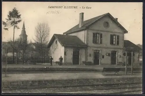 AK Sampigny, La Gare, Panorama, Clocher