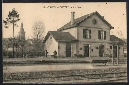 AK Sampigny, La Gare, Clocher