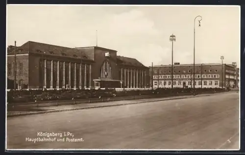 AK Königsberg i. Pr., Hauptbahnhof und Postamt