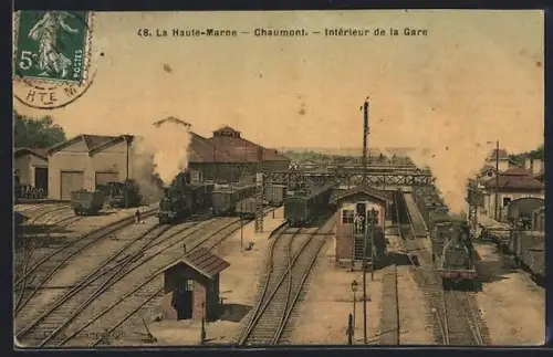 AK Chaumont, Interieur de la Gare, Blick zum Bahnhof