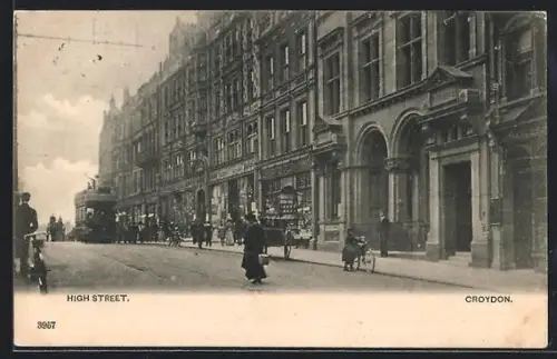 AK London, Croydon, High Street, tramway, Strassenbahn
