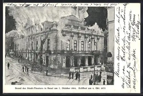 AK Basel, Brand des Stadt-Theaters am 7.10.1904