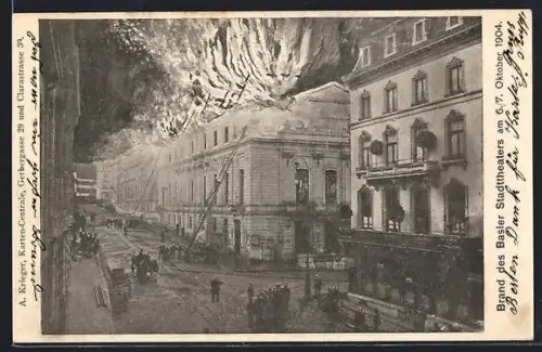 AK Basel, Brand des Basler Stadttheaters am 6. / 7. Oktober 1904
