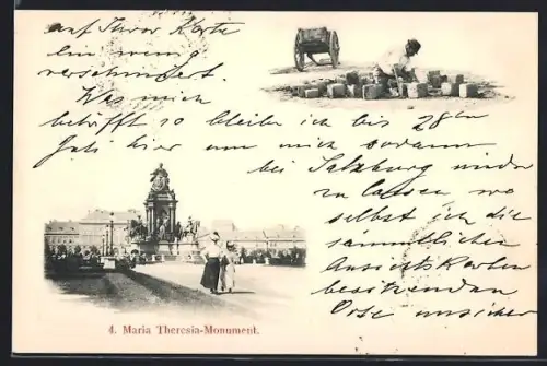 AK Wien, Maria Theresia-Momument, Steinsetzer beim Strassenbau