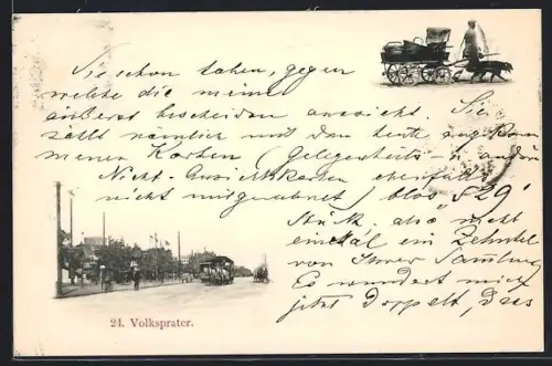 AK Wien, Partie im Volksprater, Pferdebahn