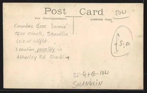 Foto-AK Shanklin, Lancia open coach of the Coombes Bros., Autobus
