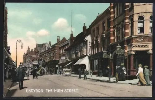 AK London, Croydon, The High Street with tramway, Strassenbahn