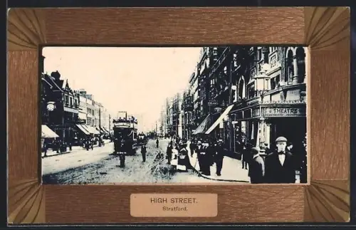 AK London, Stratford, High Street with tramway, Strassenbahn