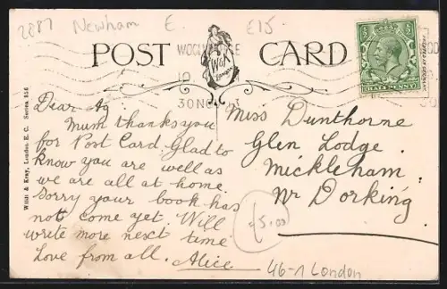 AK London, Stratford, High Street with tramway, Strassenbahn