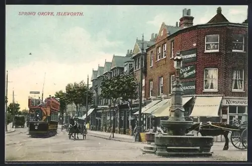 AK London, Isleworth, Spring Grove with tramway, Strassenbahn