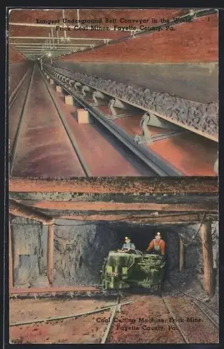 AK Fayette, PA, Longest underground belt conveyor in the world, coal cutting machine