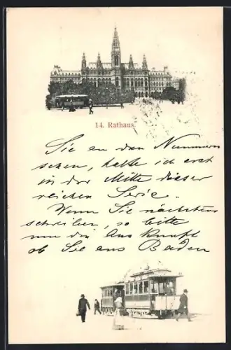 AK Wien, Blick auf das Rathaus, Strassenbahn