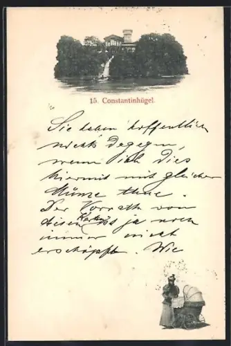 AK Wien, Constantinhügel, Frau mit Kinderwagen