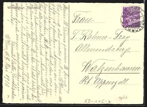 AK Winterthur, Ansicht vom Bahnhof