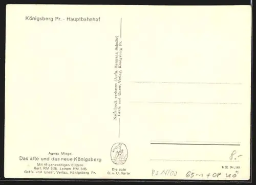 AK Königsberg, Ansicht vom Hauptbahnhof