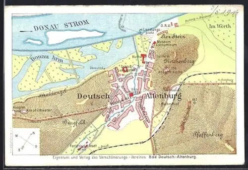 AK Bad Deutsch-Altenburg, Landkarte der Umgebung von Bad Deutsch-Altenburg an der Donau