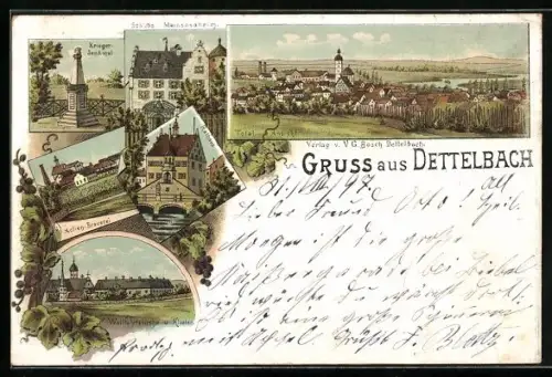 Lithographie Dettelbach, Wallfahrtkirche u. Kloster, Totalansicht