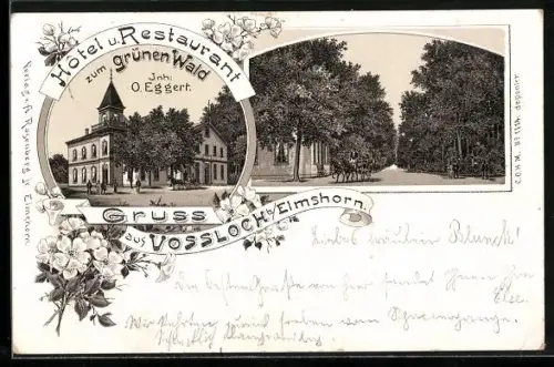 Lithographie Vossloch, Hotel-Restaurant zum grünen Wald