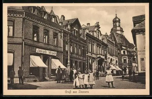AK Simmern / Hunsrück, Geschäft von Jakob Wolf mit Strassenpartie