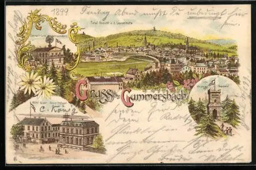 Lithographie Gummersbach, Hotel Köster, Totalansicht v. d. Louisenhütte, Sommerfrische Hermannsburg