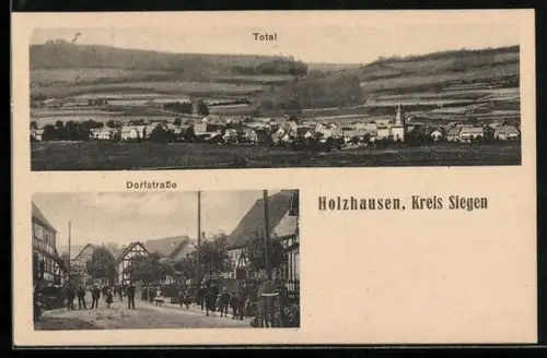 AK Holzhausen /Siegen, Dorfstrasse und Totalansicht