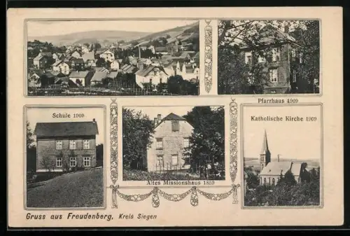 AK Freudenberg /Siegen, Pfarrhaus, Katholische Kirche, Schule und Altes Missionshaus