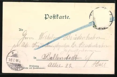 Lithographie Freudenberg /Siegen, Bahnhof, Ev. Kirche und Totalansicht