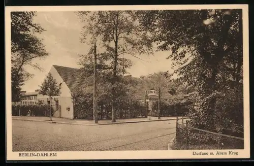 AK Berlin-Dahlem, Dorfaue mit Gasthaus Alter Krug