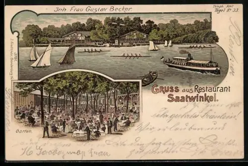 Lithographie Saatwinkel /Berlin, Restaurant Saatwinkel, Havelpartie