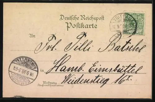 Lithographie Trittau, Blick über Mühlenteich, Ortsansicht