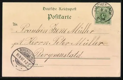 Lithographie Hilchenbach, Ansichten von Osten und Süden sowie Centrum