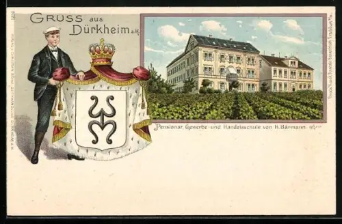 Lithographie Dürkheim, Pensionat, Gewerbe- & Handelsschule von H. Bärmann