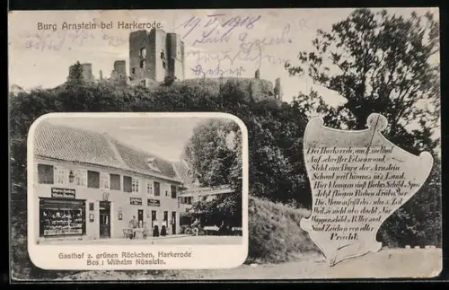 AK Harkerode, Gasthof Zum grünen Röckchen, Burg Arnstein