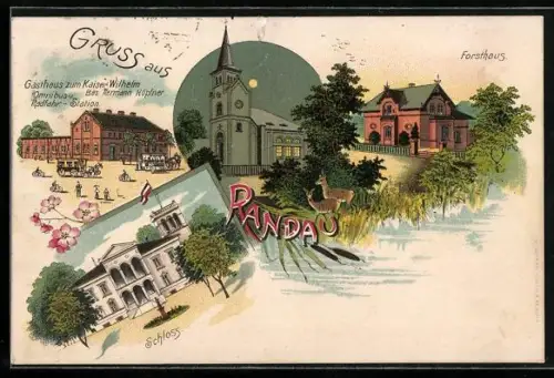 Lithographie Randau, Gasthaus zum Kaiser Wilhelm, Bes. Hermann Höpfner, Forsthaus