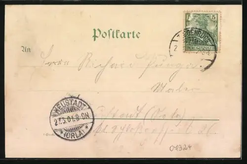 Lithographie Walsburg i. Thür., Ortsansicht mit Flusspartie