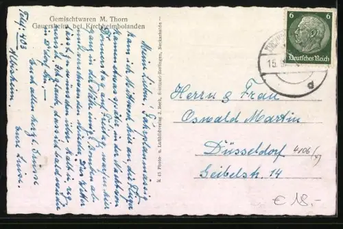 AK Gauersheim, Metzgerei, Denkmal und Strassenpartie, 