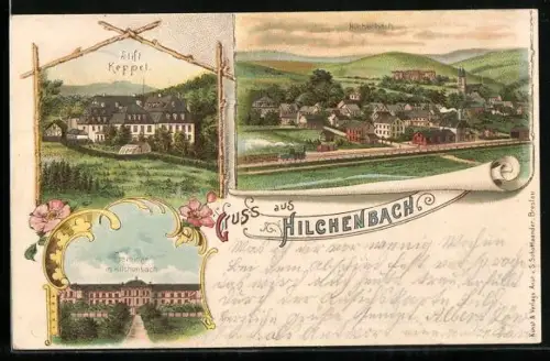 Lithographie Hilchenbach, Stift Keppel, Seminar, Gesamtansicht
