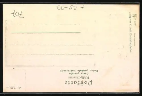 Passepartout-Lithographie Kirchheimbolanden, Bahnhofhotel mit Strassenpartie, Wappen