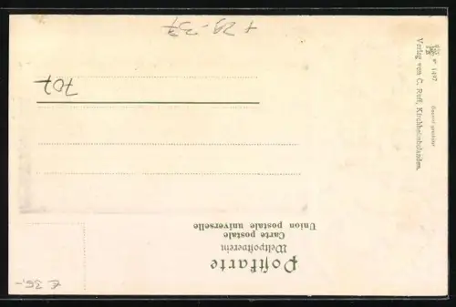 Passepartout-Lithographie Kirchheimbolanden, Blick in die Amtsstrasse, Wappen