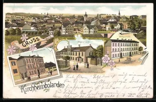 Lithographie Kirchheimbolanden, Volksschule, Pilgeramstift, Progymnasium