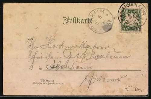 Lithographie Kirchheimbolanden, Restaurant Schillerhain, Kaiser Wilhelm-Denkmal