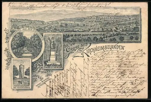 Lithographie Kirchheimbolanden, Aussichtsturm auf dem Schillerhain, Cleopatra, Germania
