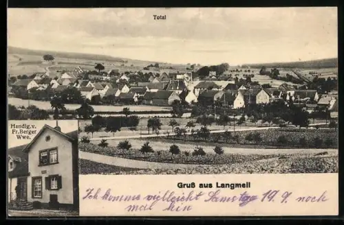 AK Langmeil, Handlung v. Fr. Berger Wwe., Totalansicht des Ortes