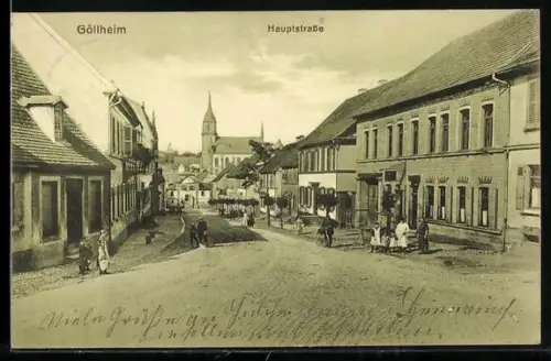 AK Göllheim, Hauptstrasse mit Blick zur Kirche