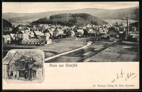 AK Eiserfeld, Geschäftshaus, Blick auf die Ortschaft