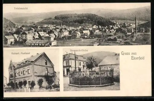 AK Eiserfeld, Kaiserl. Postamt, Bismarck Eiche, Blick über den Ort